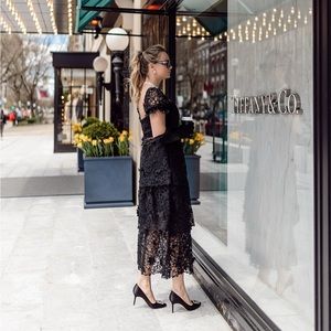 Self Portrait Black 3D Floral Lace MIDI Dress SZ US 10